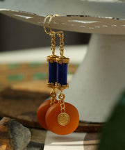 Vintage Orange Sterling Silver Overgild Amber Drop Earrings