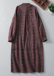 Vintage Peter Pan Collar Print Pockets Cotton Shirts Dress Spring