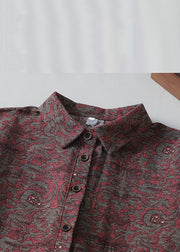 Vintage Peter Pan Collar Print Pockets Cotton Shirts Dress Spring