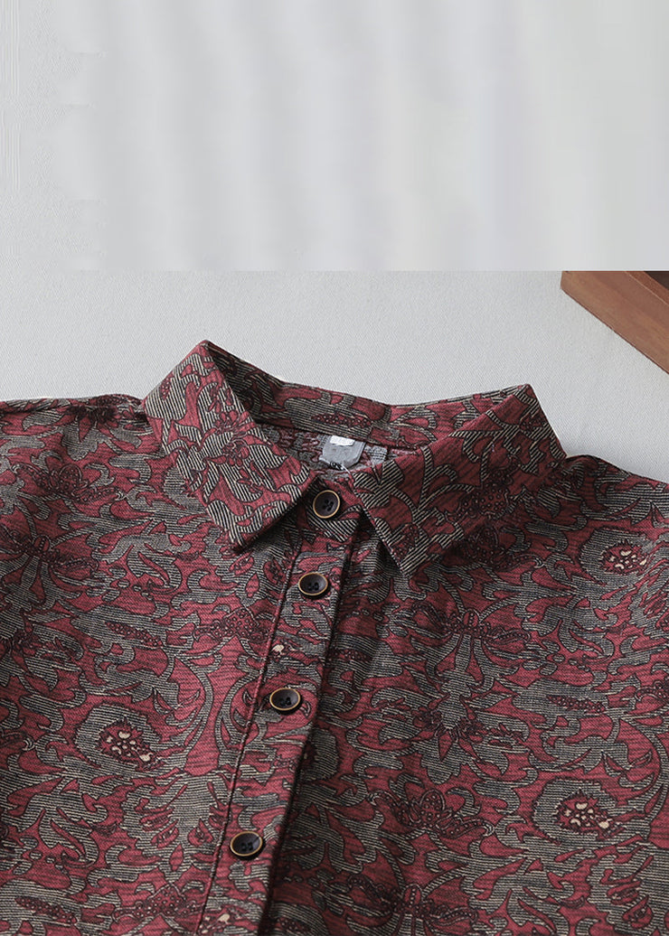 Vintage Peter Pan Collar Print Pockets Cotton Shirts Dress Spring