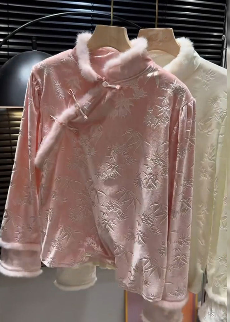 Vintage Pink Jacquard Silk Velour Shirt Top Winter