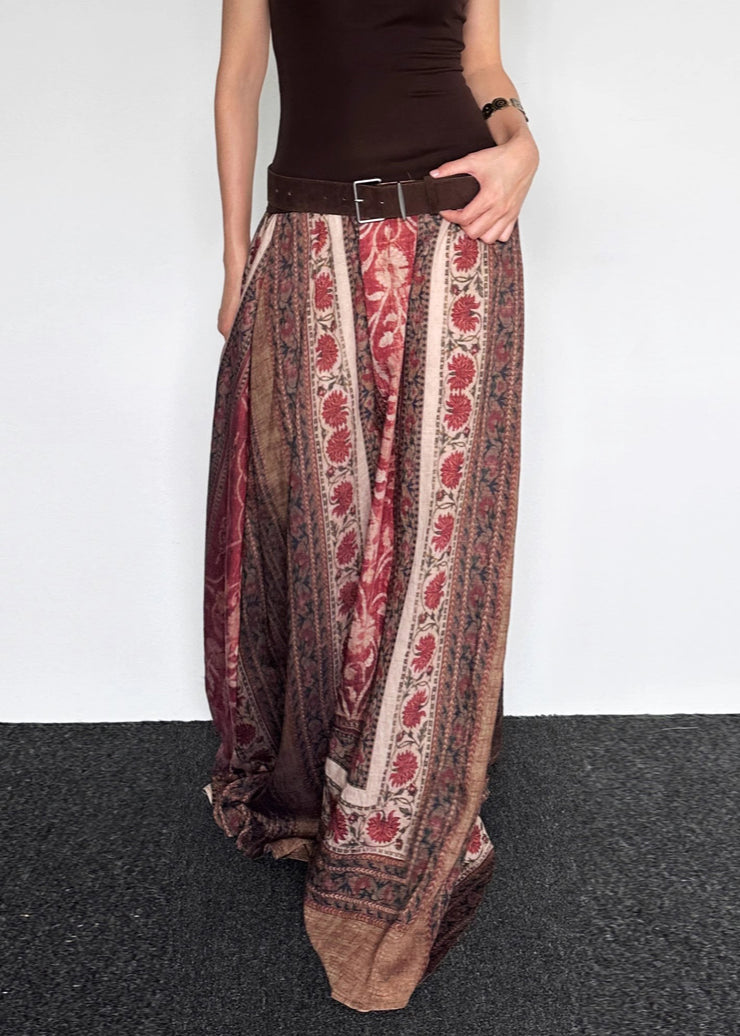 Vintage Print High Waist Cotton Maxi Skirts Summer