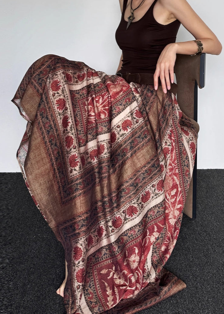 Vintage Print High Waist Cotton Maxi Skirts Summer