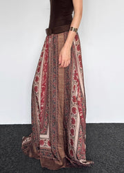 Vintage Print High Waist Cotton Maxi Skirts Summer