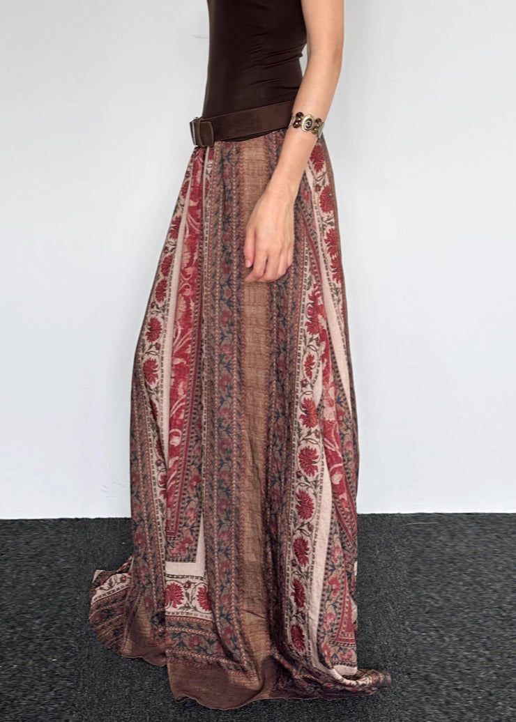 Vintage Print High Waist Cotton Maxi Skirts Summer
