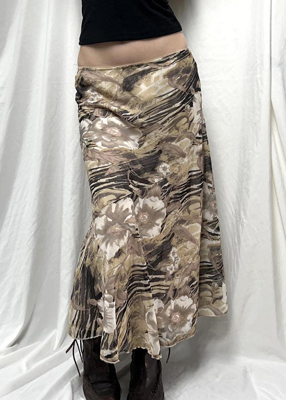 Vintage Print High Waist Cotton Skirt Summer