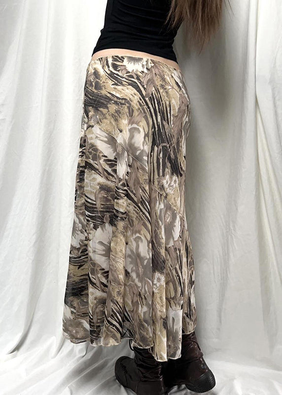 Vintage Print High Waist Cotton Skirt Summer