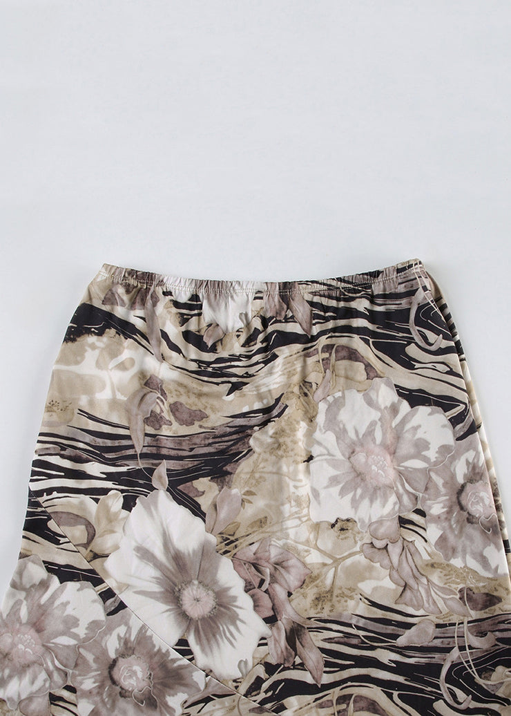 Vintage Print High Waist Cotton Skirt Summer