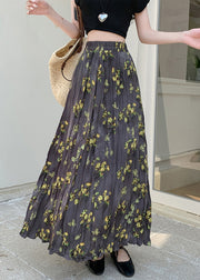 Vintage Print Wrinkled Elastic Waist Cotton Skirt Fall