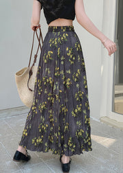 Vintage Print Wrinkled Elastic Waist Cotton Skirt Fall