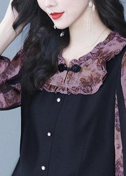 Vintage Purple Chinese Button Patchwork Spandex Fake Two Piece Tops Fall