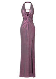 Vintage Purple Halter Side Open Party Dress Summer