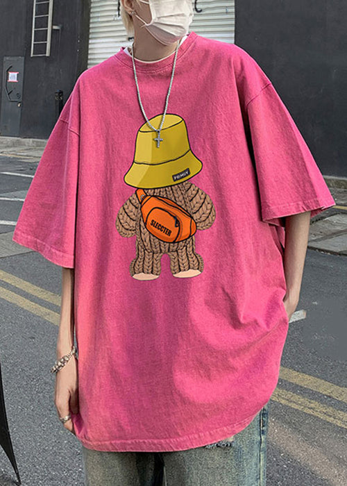 Vintage Purple O Neck Print Loose Cotton Mens T Shirt Half Sleeve