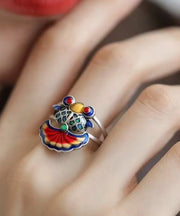 Vintage Rainbow Sterling Silver Brocaded Carp Ename Rings