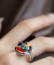 Vintage Rainbow Sterling Silver Brocaded Carp Ename Rings