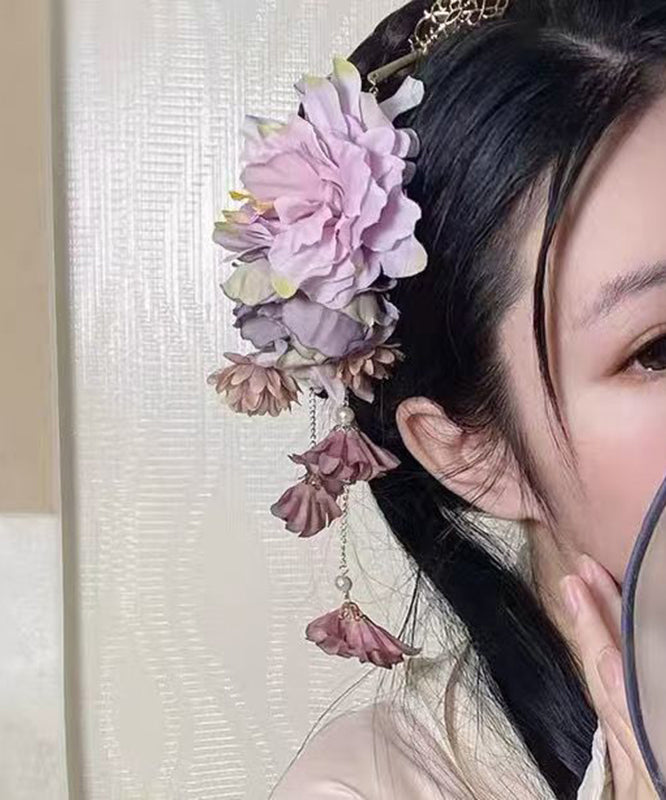 Vintage Rainbow Tulle Peony Tassel Hairpin