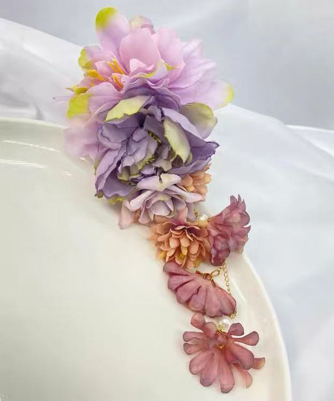 Vintage Rainbow Tulle Peony Tassel Hairpin