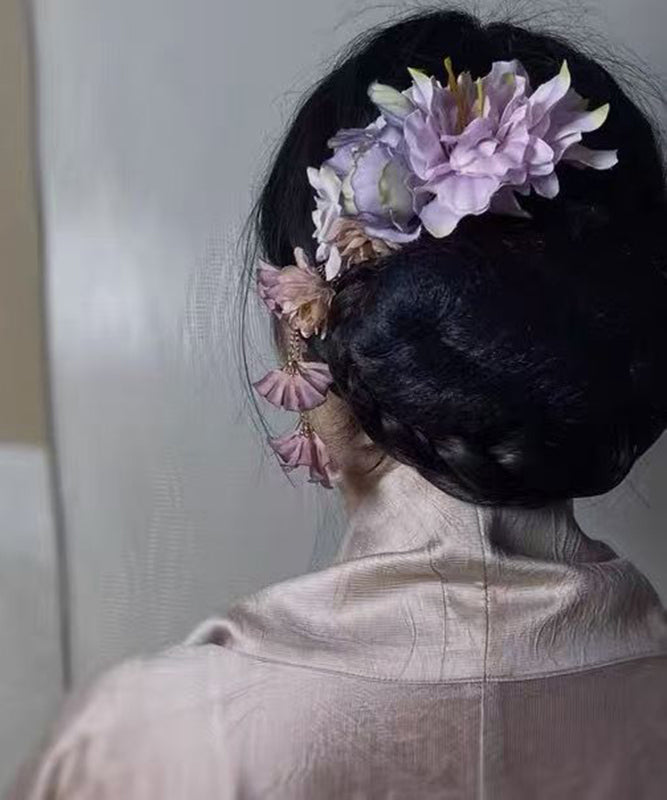 Vintage Rainbow Tulle Peony Tassel Hairpin