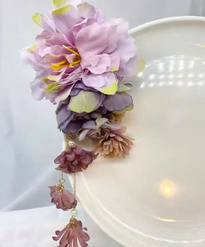 Vintage Rainbow Tulle Peony Tassel Hairpin