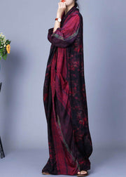 Vintage Red Asymmetrical Back Side Open Silk Cotton Dress Spring
