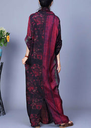 Vintage Red Asymmetrical Back Side Open Silk Cotton Dress Spring