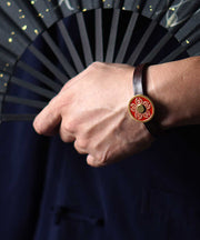 Vintage Red Floral Leather Cinnabar Watches