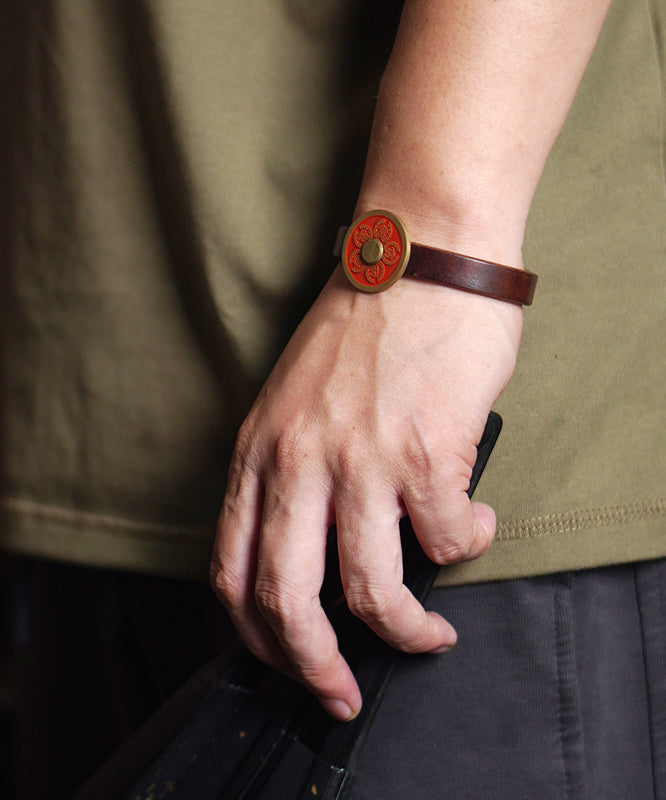 Vintage Red Floral Leather Cinnabar Watches