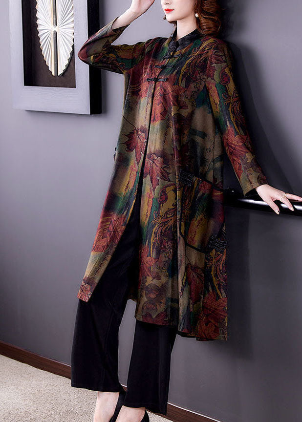 Art red embroidery linen clothes stand collar oversized fall tops main image 0