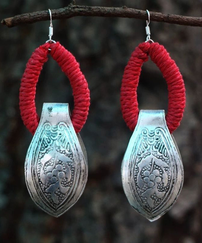 Vintage Red Sterling Silver Engrave Hoop Earrings