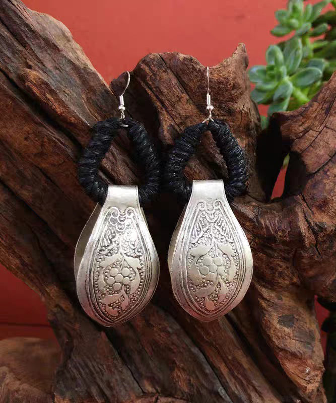 Vintage Red Sterling Silver Engrave Hoop Earrings