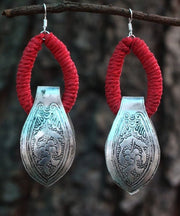Vintage Red Sterling Silver Engrave Hoop Earrings