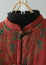 Vintage Red Tassel Print Patchwork Fine Cotton Filled Vest Winter