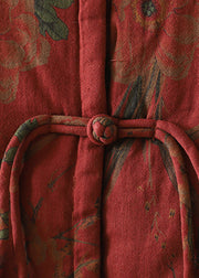 Vintage Red Tassel Print Patchwork Fine Cotton Filled Vest Winter