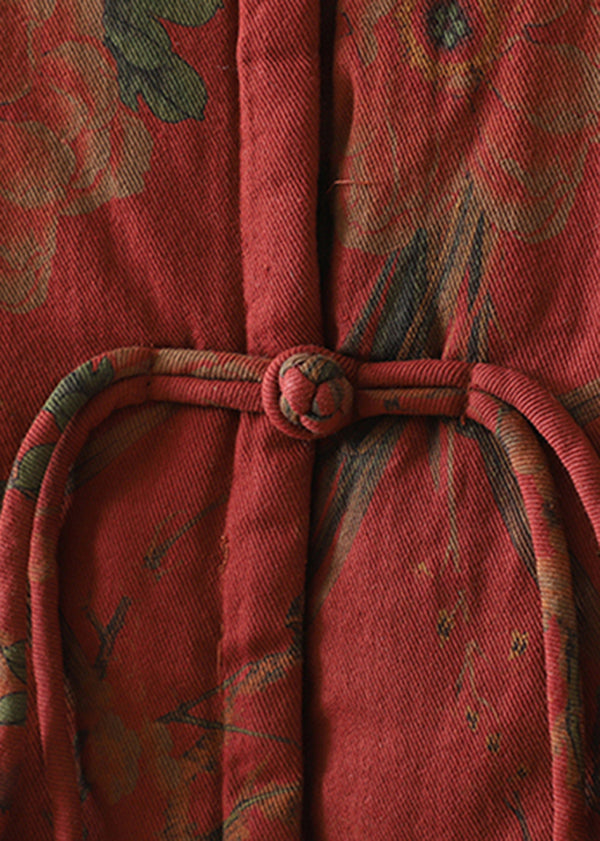 Vintage Red Tassel Print Patchwork Fine Cotton Filled Vest Winter