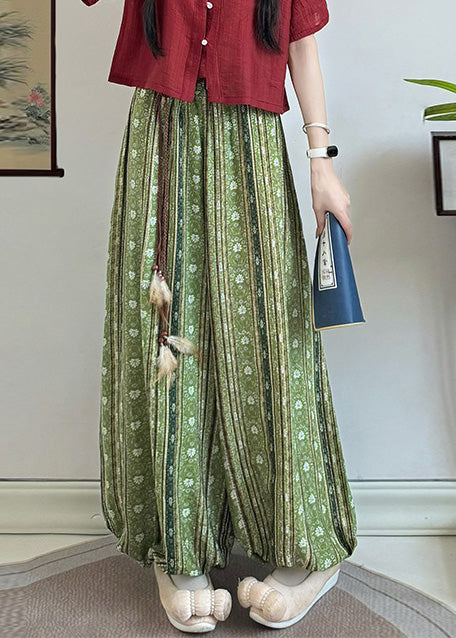 Vintage Red Tasseled Print Cotton Lantern Pants Fall