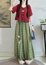 Vintage Red Tasseled Print Cotton Lantern Pants Fall