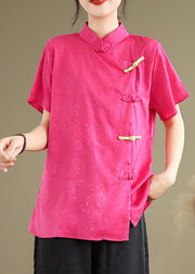 Vintage Rose Jacquard Chinese Button Silk Top Summer