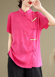 Vintage Rose Jacquard Chinese Button Silk Top Summer
