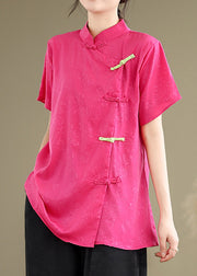 Vintage Rose Jacquard Chinese Button Silk Top Summer