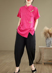 Vintage Rose Jacquard Chinese Button Silk Top Summer