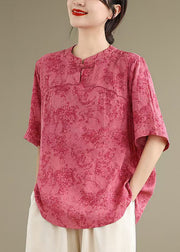 Vintage Rose Print Cotton Blouse Top Half Sleeve