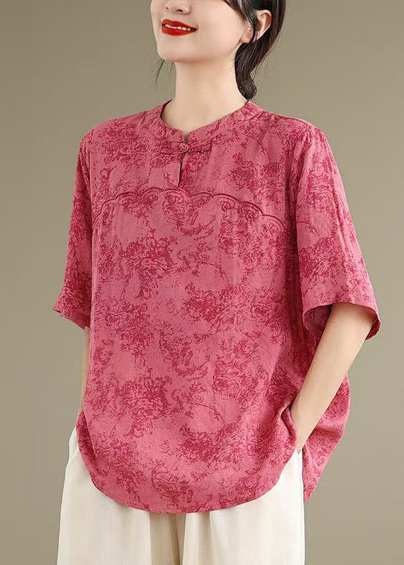 Vintage Rose Print Cotton Blouse Top Half Sleeve
