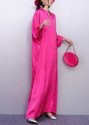 Vintage Rose Print Rhinestone Silk Vacation Dresses Batwing Sleeve