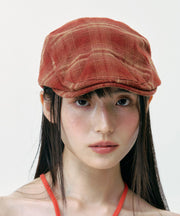 Vintage Rust Red Plaid Painter's Beret Hat