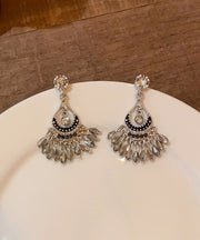 Vintage Silk Alloy Crystal Zircon Wind Chime Tassel Drop Earrings