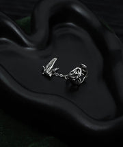Vintage Silk Sterling Silver Floral Leaf Flying Bird Tassel Drop Earrings