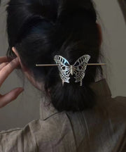 Vintage Silk Sterling Silver Hollow Out Butterfly Hairpin