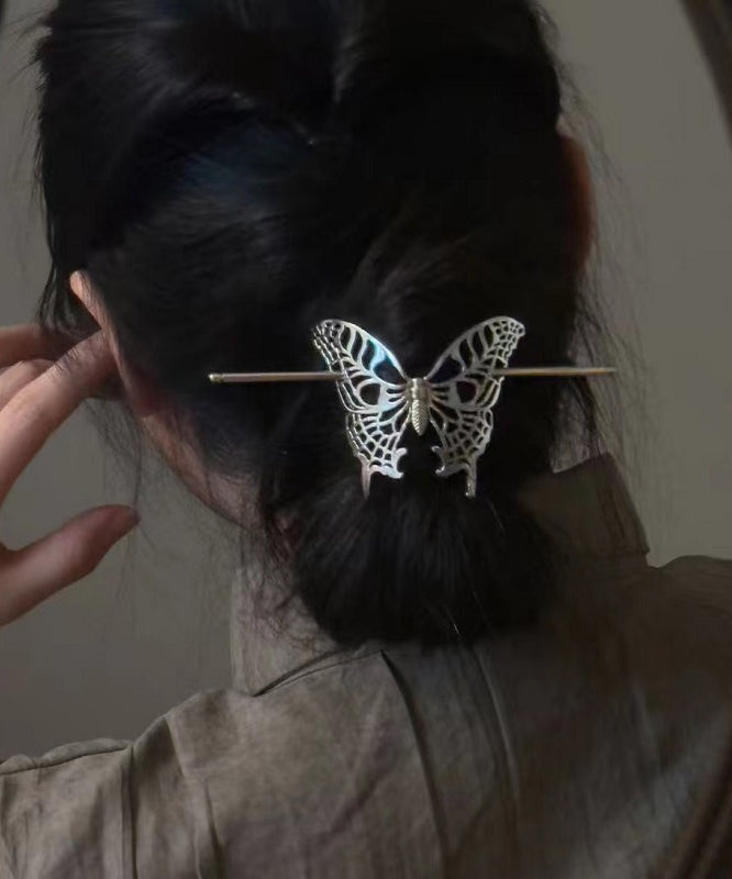 Vintage Silk Sterling Silver Hollow Out Butterfly Hairpin