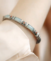 Vintage Silk Sterling Silver Jade Agate Hollow Out Bangle