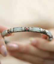 Vintage Silk Sterling Silver Jade Agate Hollow Out Bangle